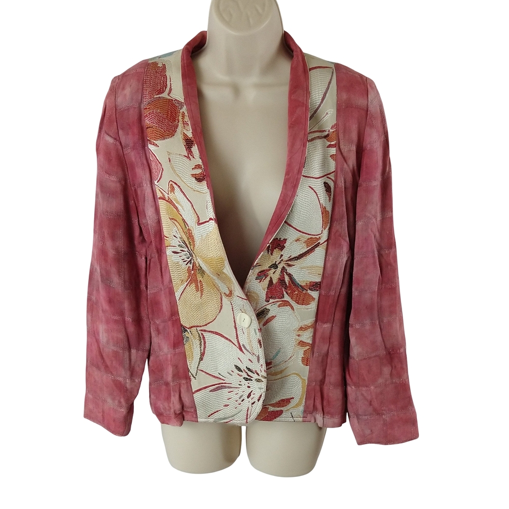 Vintage Fashion Images Floral Women's Blazer in Pink And Cream